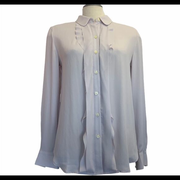Loft pale mauve purple Front ruffle Frill button front Blouse Size L - Picture 2 of 10